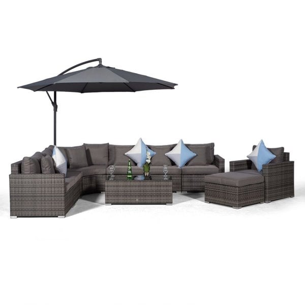 Giardino Santorini L Shape Modular 7 Seat Rattan Corner Sofa Set With Armchair, Large Coffee Table & Ottoman
