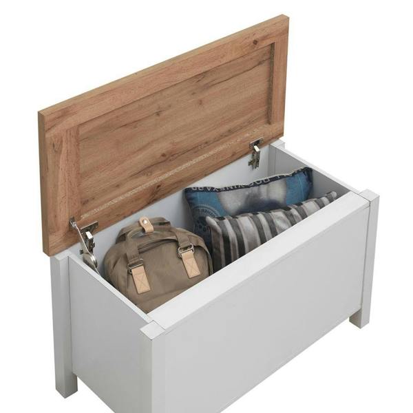 Timber Art Design Astbury Ottoman Blanket Box Chest Bench Seat Storage Cabinet White and Oak