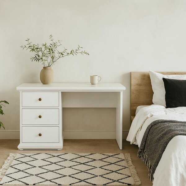 Wyld Haus Osaka Farmhouse White Wooden Desk 3 Drawers
