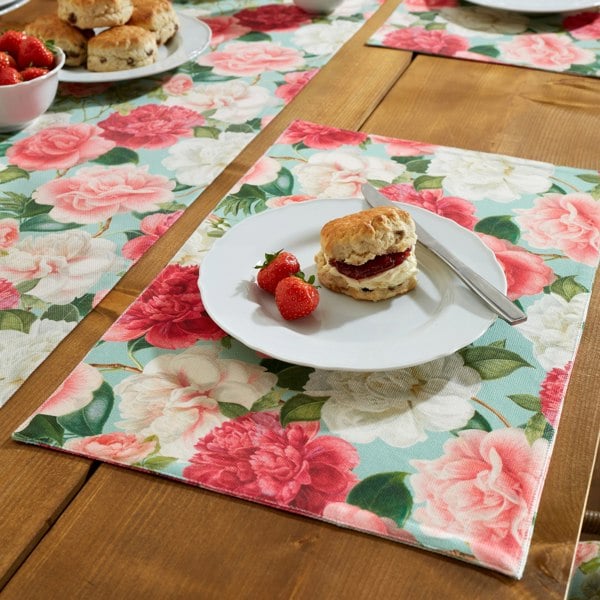 RHS Rose Garden Shower Proof Outdoor Cotton Dining Placemat Pair