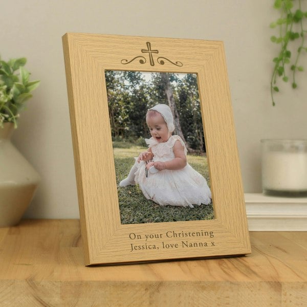 Personalised Memento Company Personalised Religious Swirl 5x7 Oak Finish Photo Frame