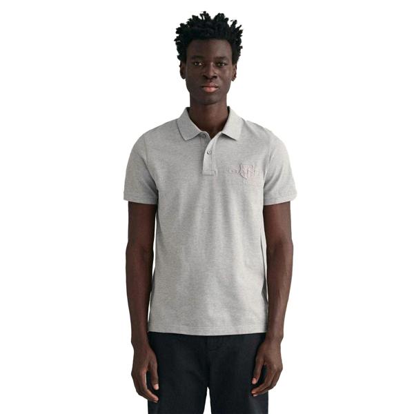Gant Mens Shield Short-Sleeved Polo Shirt - Grey - 