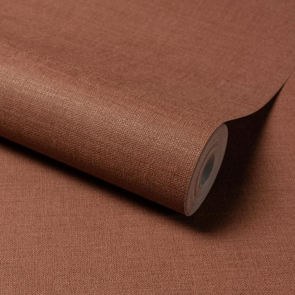 Grandeco  Linen Effect Fabric PlainTextured Wallpaper, Rust Red