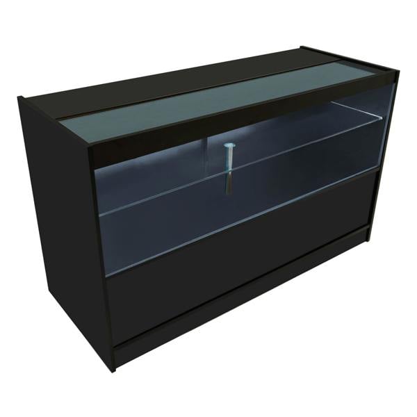 Eclipse LED Shop Counter Set in sleek black, featuring a glass display top and spacious storage, ideal for retail environments