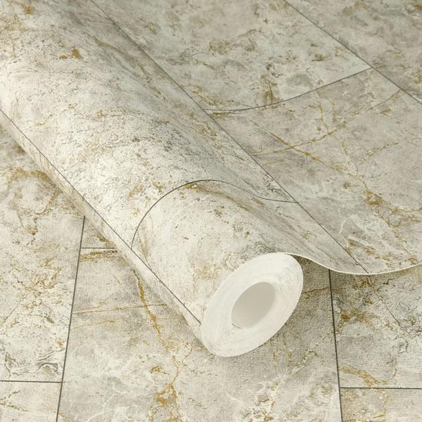 Rasch x Tesa Luxora Natural Stone Block Self-Adhesive Peel & Stick Textured Wallpaper, Beige