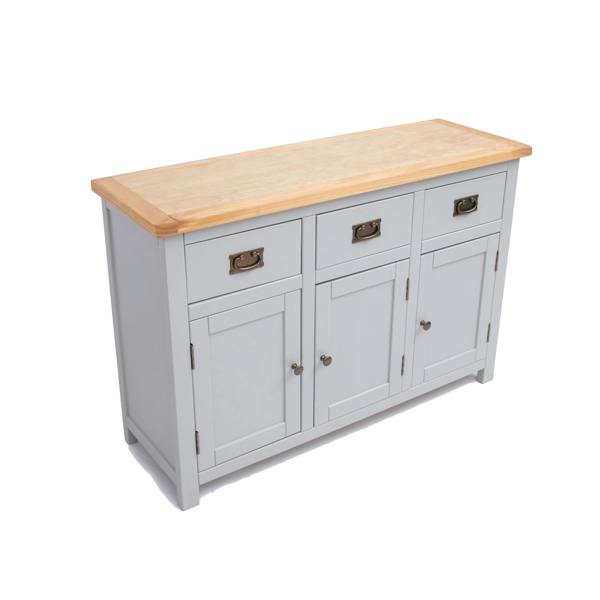 Cabinet Bits Argenta Light Grey 3 Drawer 3 Door Sideboard Brass Drop Handle