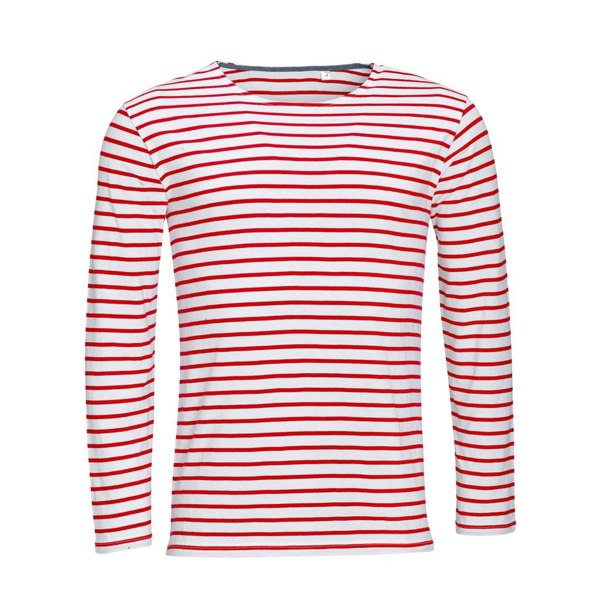 SOLS Mens Marine Long Sleeve Stripe T-Shirt - White/Red