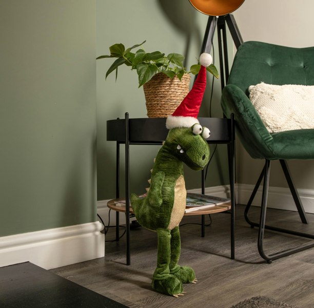 Samuel Alexander 60cm Green Standing Christmas Dinosaur with Santa Hat
