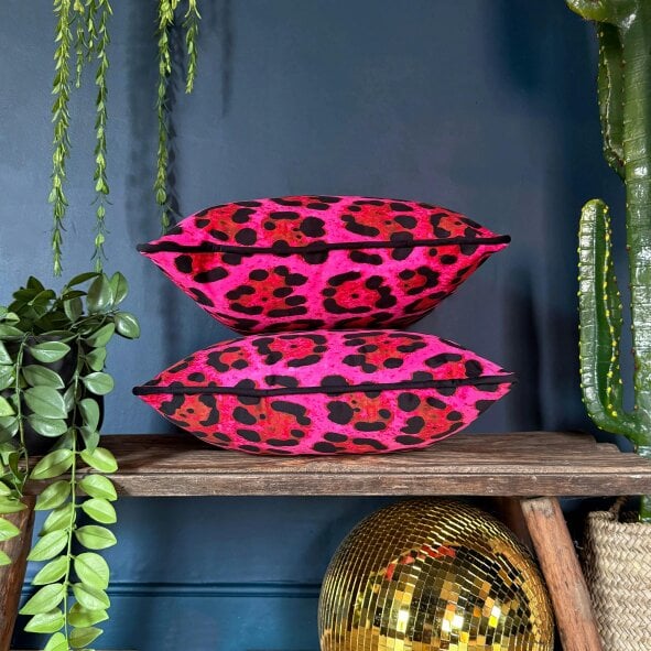 Love Frankie Pink Neon Leopard Print Cushions