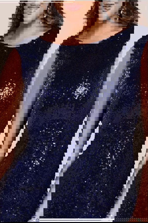 Chiffon & Sequin Embroidered Bardot Maxi Dress - Navy Blue DR1168SP