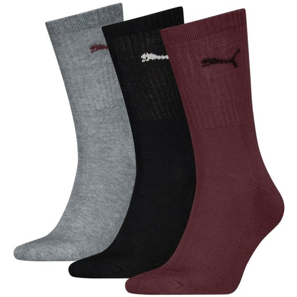 Puma 3-Pack Sports Socks, Burgundy/Black/Grey