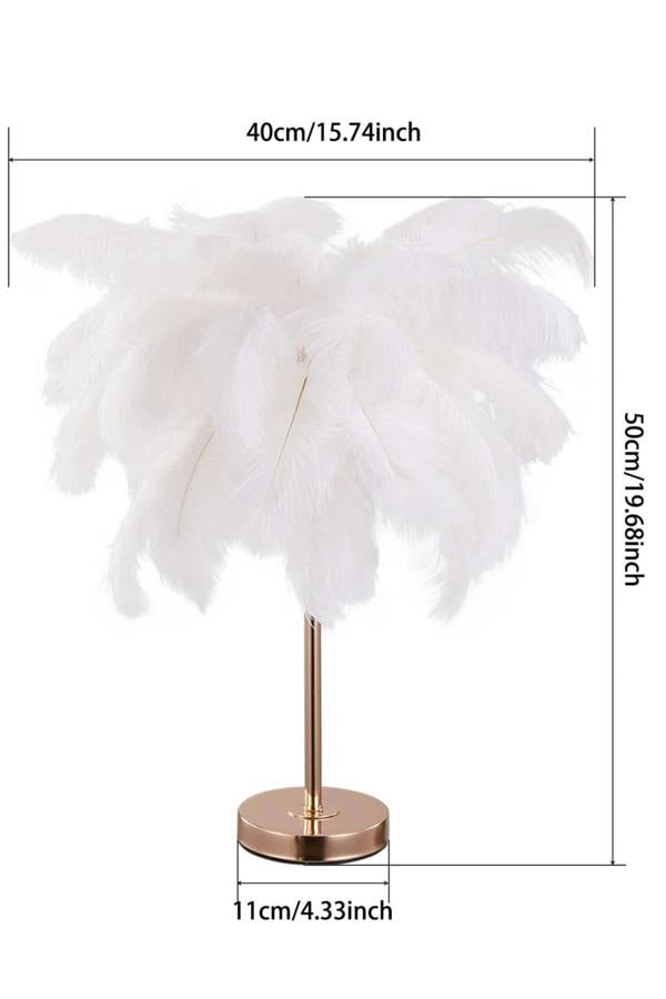 Living and Home G4 Modern White Feather Lampshade Table Lamp Fixtures Decor - Warm Light