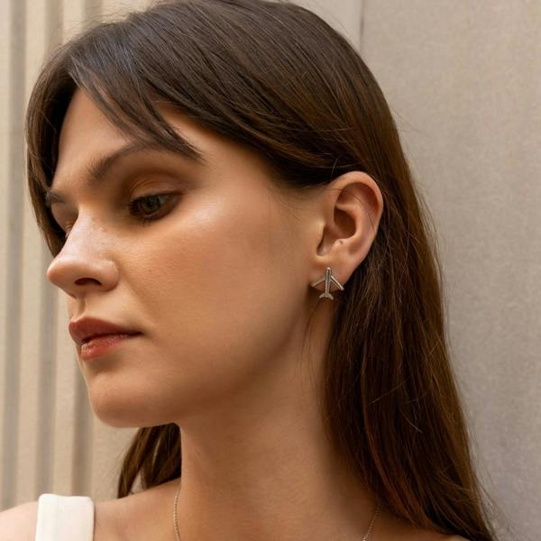 Spero London Airplane Sterling Silver Stud Earring