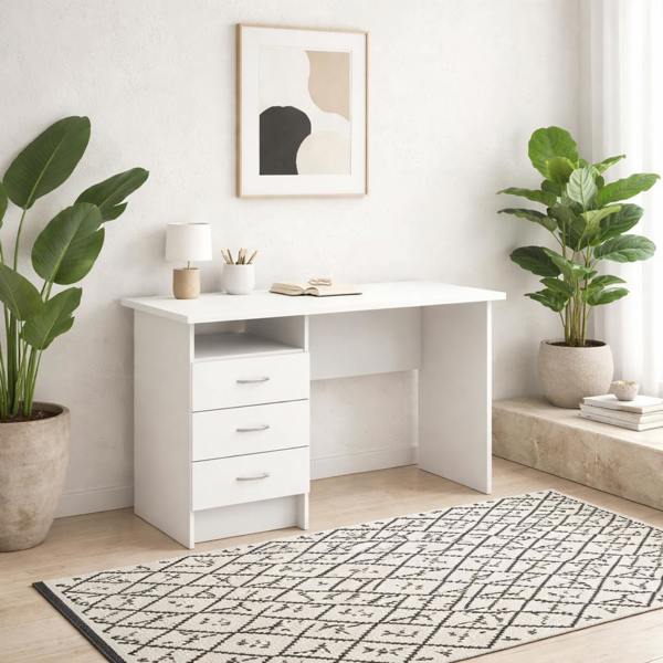 Wyld Haus Billabong White Wooden Office Desk 3 Drawers