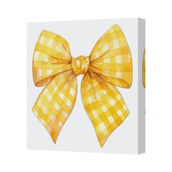 Benjamin Tate Design Yellow Checkered Bow Canvas Wall Art Print Gallery Wrapped Frame