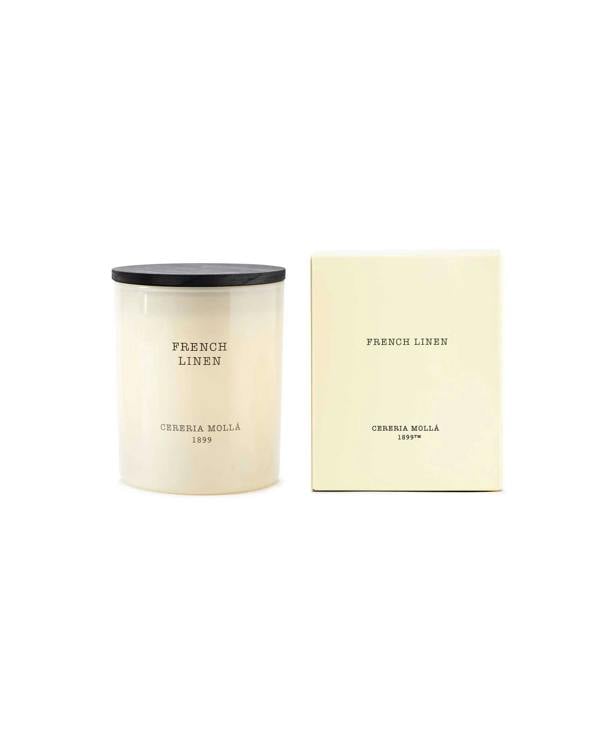 freshly laundered French Linen scented candle, which fills the air with the sweet fragrance of freshly cut lilies, peonies, and freesias, evoking citrusy freshness and a nostalgic and magical feeling of childhood.