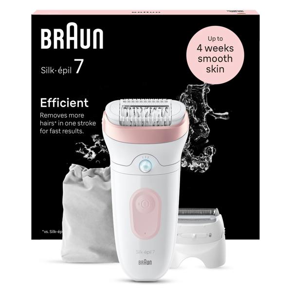 Braun Silk-épil 7,  Epilator For Easy Hair Removal, Lasting Smooth Skin, 7-030, White/Flamingo