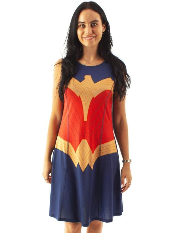 DC Comics Womens Blue Logo Sleeveless Skater Dress