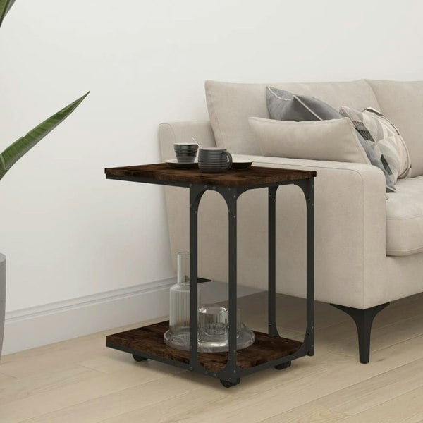 Berkfield Side Table with Wheels Smoked Oak 50x35x55.5cm Engineered Wood