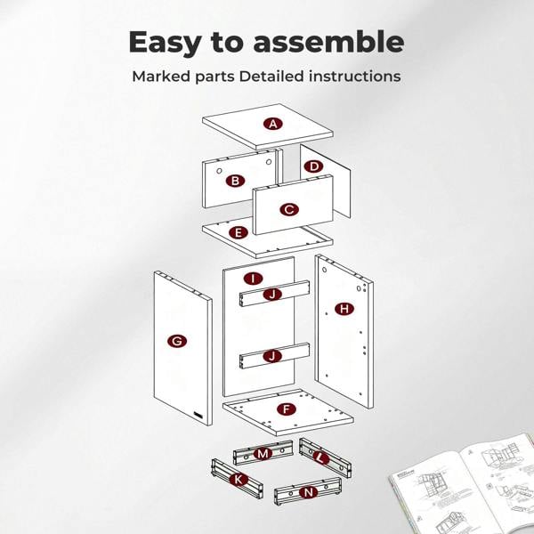 Levede Slim Bedside Table Storage Nightstand with 2 Drawers & Open Shelf White