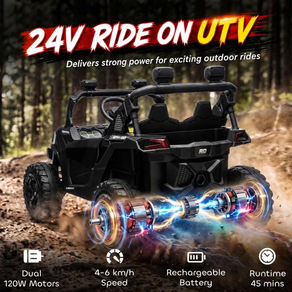 AIYAPLAY 24V 2 Seater Ride On Truck Car for Big Kids with Remote, Black