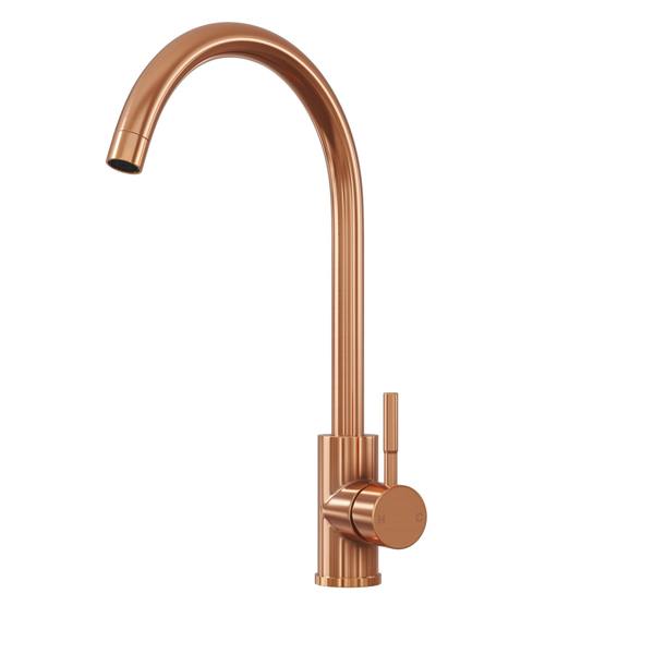 Flode Malaren | Single Lever Kitchen Sink Mixer Tap with Swivel Spout | Swan Neck Design | Rose Copper Finish