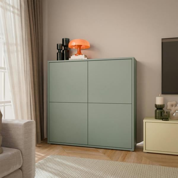 Furniture To Go Alice Springs 4 Door Large Storage Cabinet with Push-to-Open Doors in Sage Green