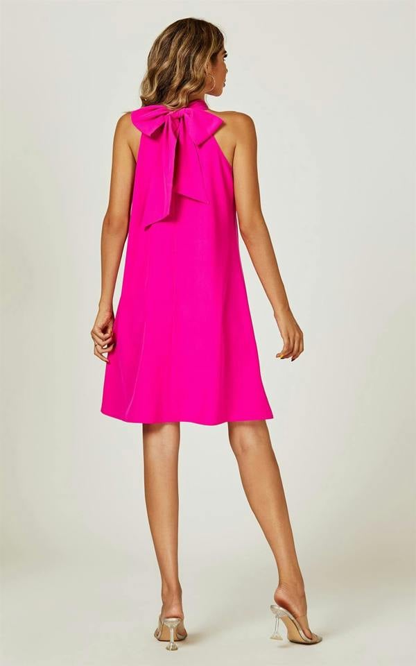 FS Collection Halter Neck Tie Back Mini Dress In Magenta