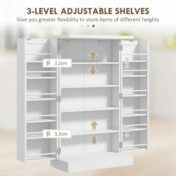 White kitchen cupboard with three adjustable shelf levels inside for flexible storage