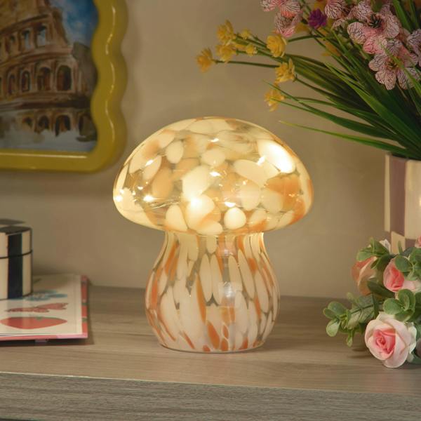 Pixie LED Glass Mushroom Lamp - Coral