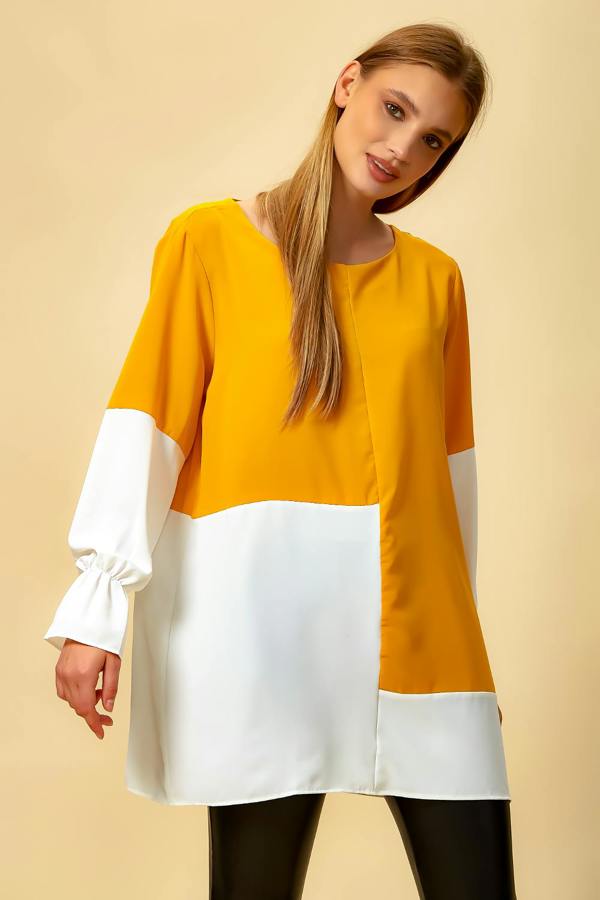 Hoxton Gal Oversized Colour Block Top in Yellow and White