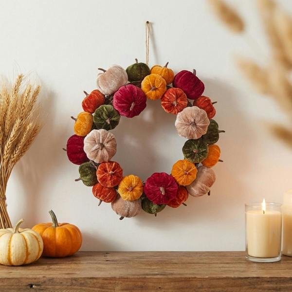 Garden Greatness Autumnal Plush Pumpkin Decorative Wreath