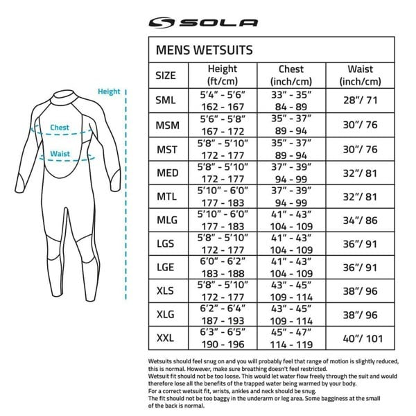 Sola Mens Fusion - Back Zip 3/2mm Fullsuit Wetsuit - Navy/Marl
