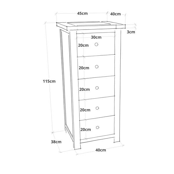 Cabinet Bits Argenta 5 Drawer Narrow Chest of Drawers Chrome Cup Handle
