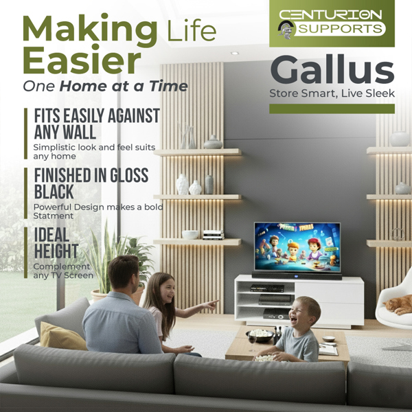 Centurion Supports Gallus Gloss White TV Stand with 2 Drawers and 3-Shelves Modern Entertainment Unit for TVs up to 55 Inch