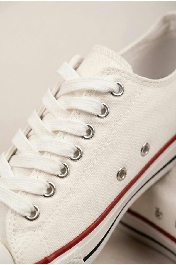 Pearl Canvas Lace Up Low Trainers - White