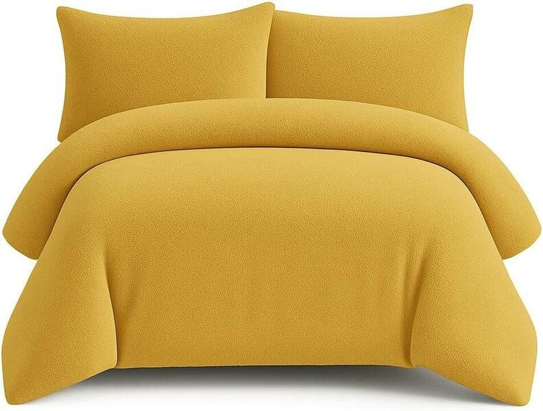 Night Zone Teddy Fleece Duvet Cover Set – Soft Warm Teddy Bear Bedding with Pillowcases - Ochre