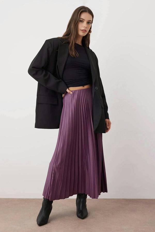 WOVCOR Pleated Maxi Stretch Knit Skirt