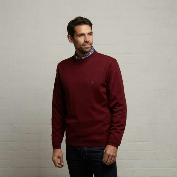 Gabicci G53K22 Mens Long Sleeve Merino Knit Crew Neck Sweater Gabicci Classic - MERLOT