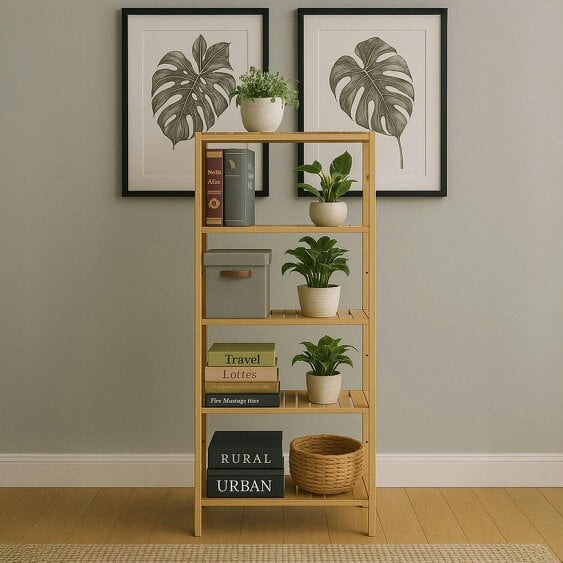 Neo Natural 5 Tier Bamboo Storage Shelf Shelves Rack Adjustable Multi-Purpose Rack Shoes Plants Bathroom Kitchen Hallway Room Organiser Unit