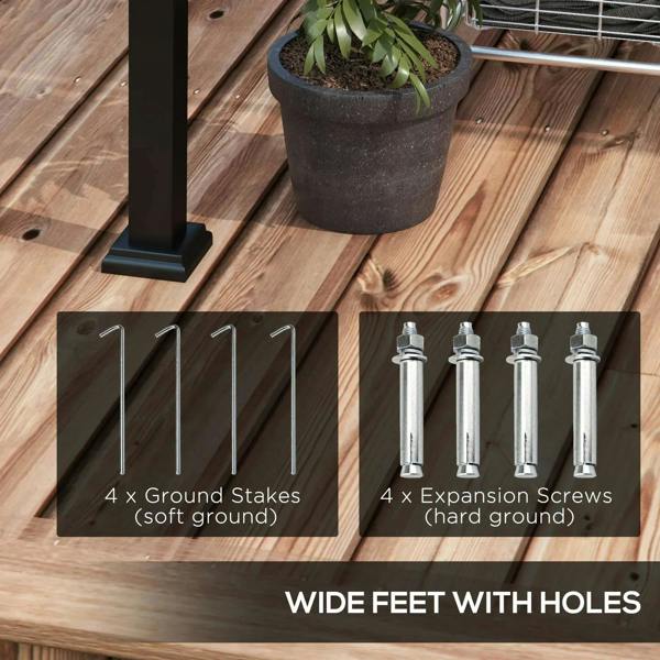 Pergola kit: ground stakes and expansion screws for securing the steel frame