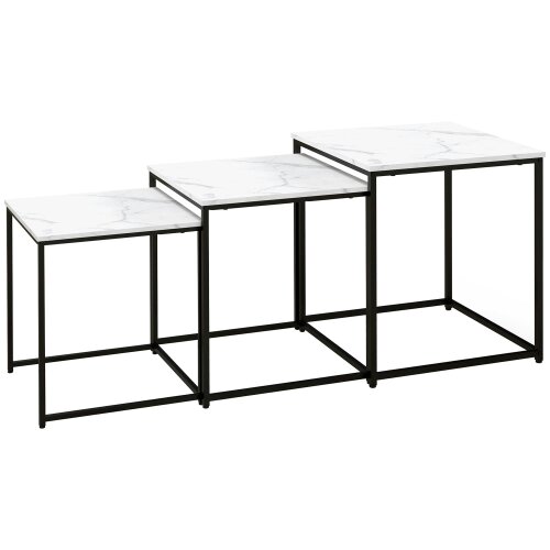 Wyld Haus Rekaco Wooden Marble Effect Set Of 3 Nesting Tables