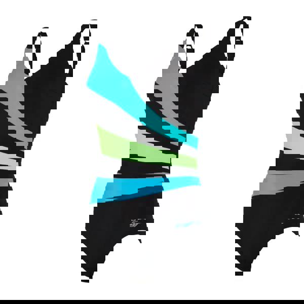 Zoggs wrap panel classicback swimsuit in black with blue green stripes