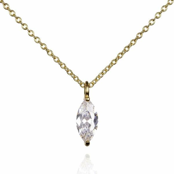 Gold Pendant Necklace for Women with a Marquise Cut Stone - namana.london