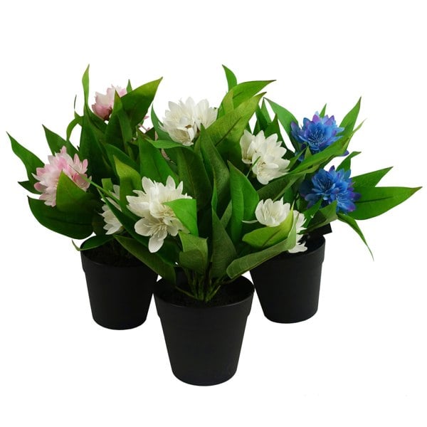 Leaf 3x 18cm Artificial Freesia Plants Pink, White, Blue Flowering