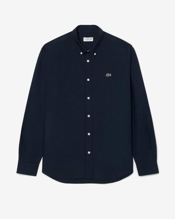 Lacoste Casual Oxford Mens Long Sleeve Shirt - Navy Blue F2W | CHO | Designer Mens Long Sleeve Shirts