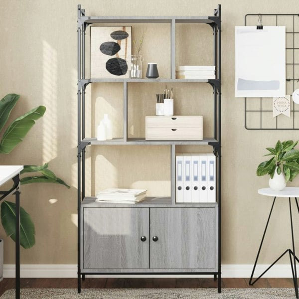 Berkfield Bookcase with Doors Grey Sonoma 76.5x30x154.5 cm Engineered Wood