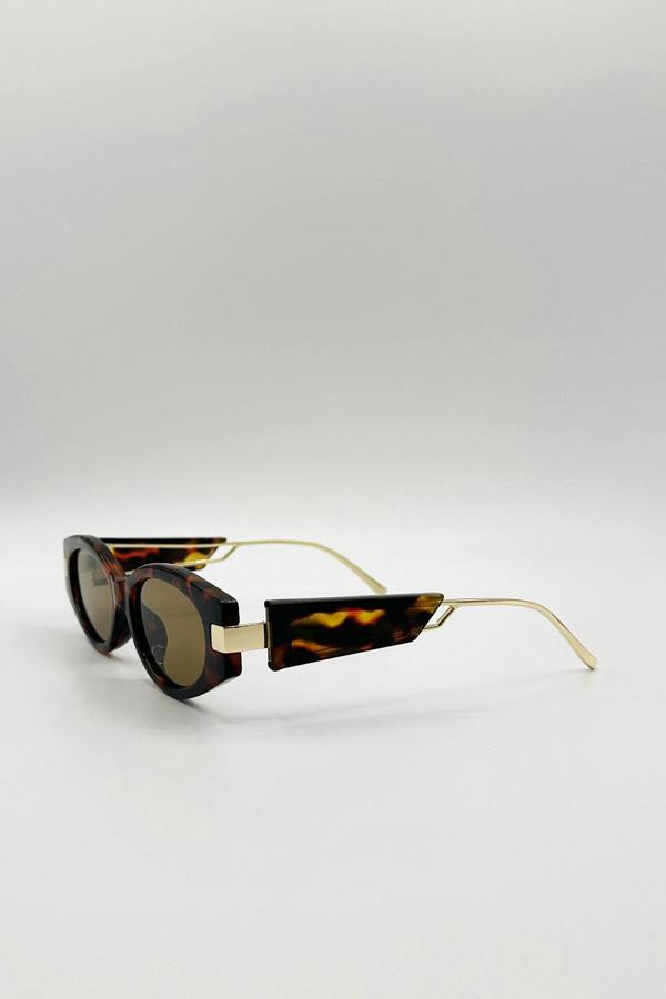 Oval Metal Detail Sunglasses In Tortoiseshell - svnx