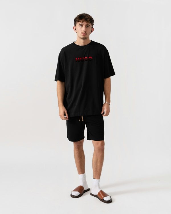 HUGO Ray Mens Logo Graphic Pyjama T-Shirt - Black 001 full length