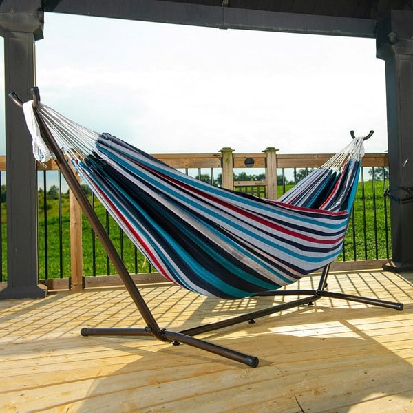 Vivere Double Cotton Hammock with Stand (280cm) - Denim